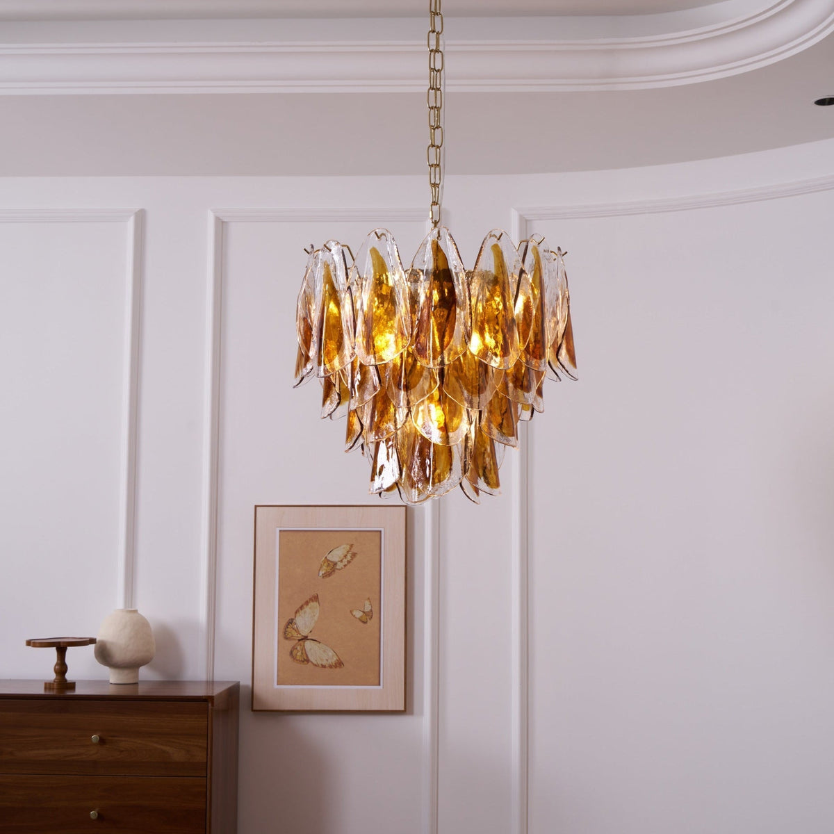 Lioraora Chandelier Amber Leaf Glass Layered Organic Warmth
