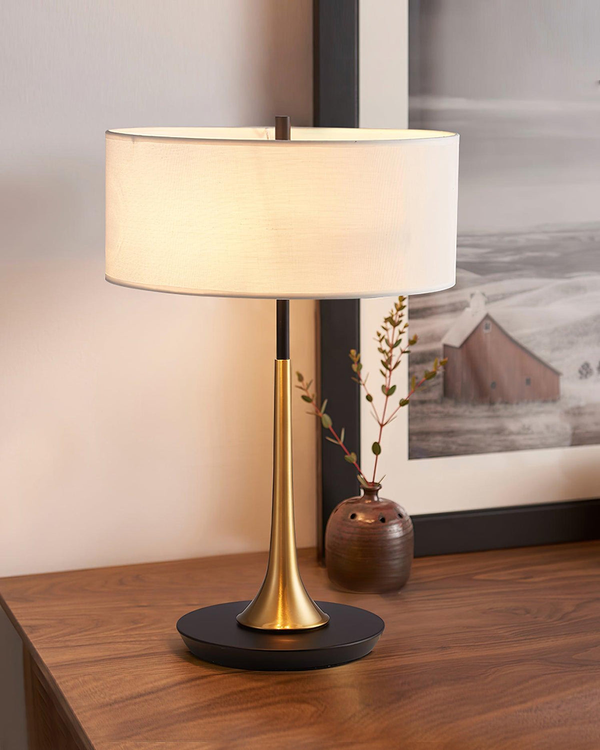 Cepharil Luxe Brass Fabric Desk Lamp
