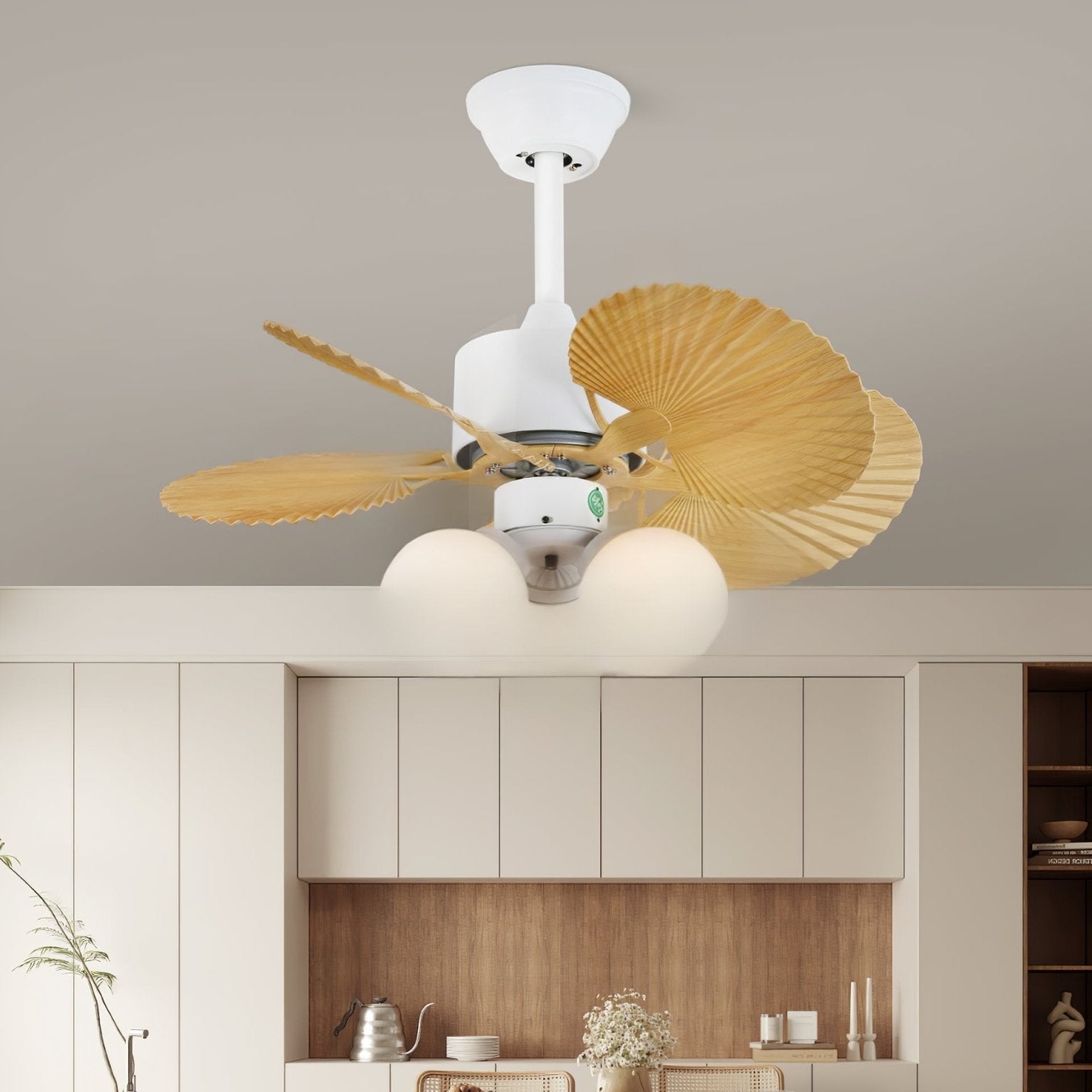 Elvoelle Vintage Wood Glass Ceiling Fan Light