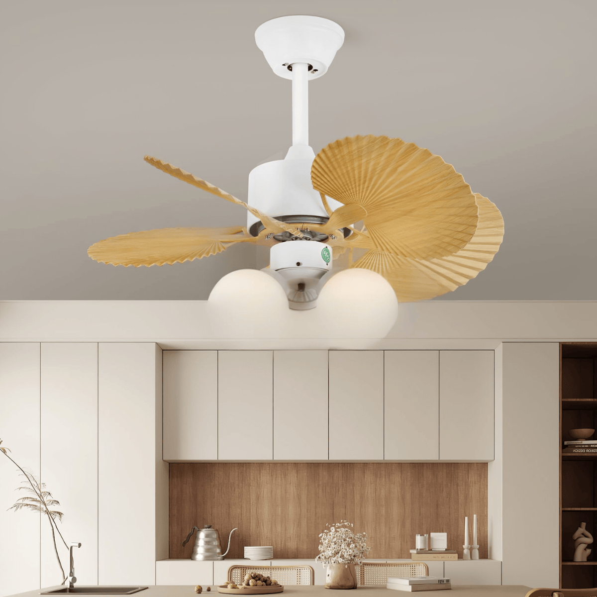 Elvoelle Vintage Wood Glass Ceiling Fan Light