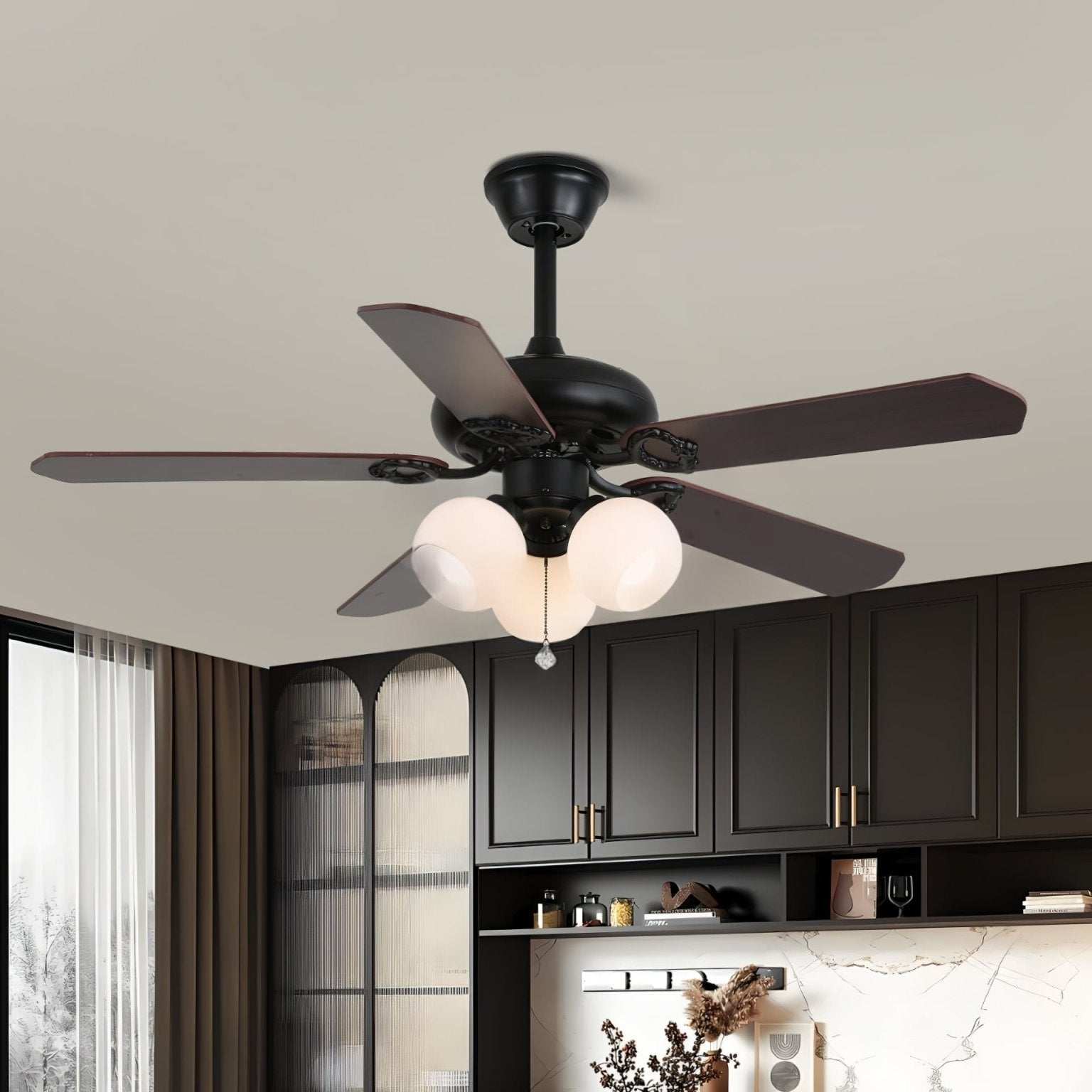 Calviera Vintage Wood Glass Ceiling Fan Light