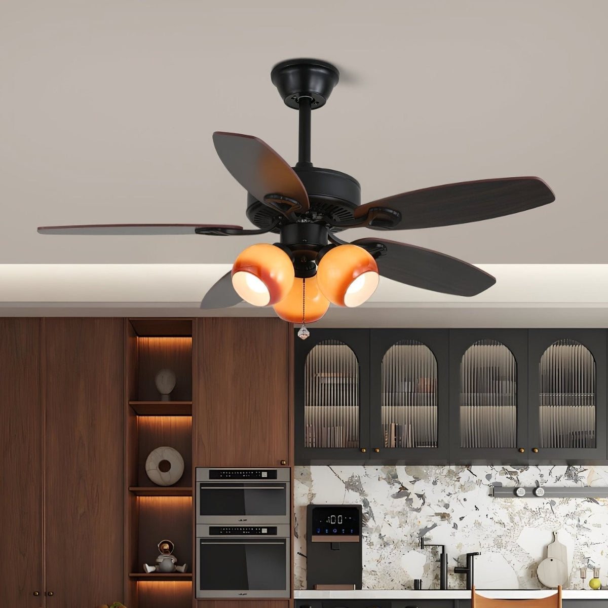 Calviera Vintage Wood Glass Ceiling Fan Light
