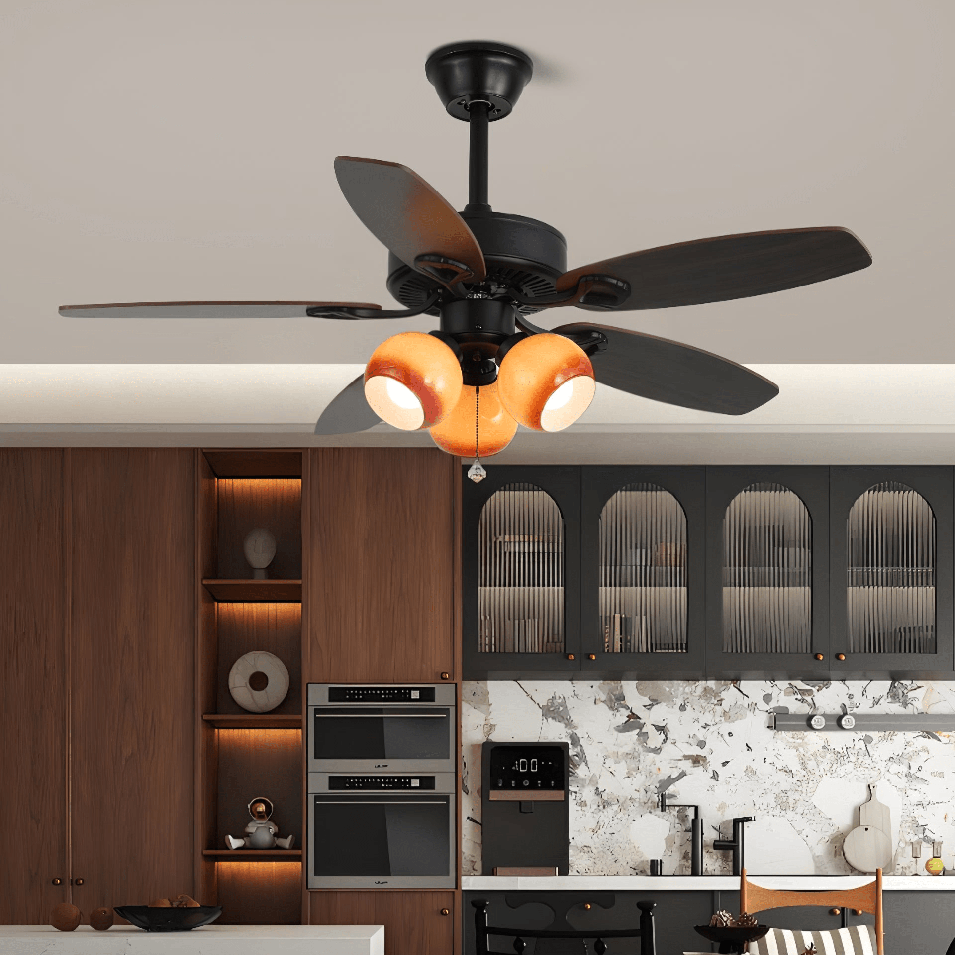 Calviera Vintage Wood Glass Ceiling Fan Light