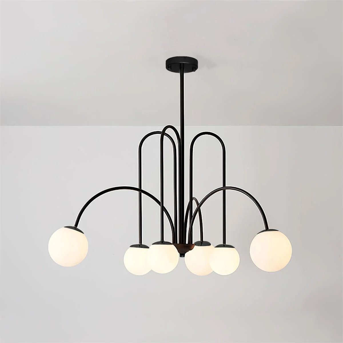 Sevi Chandelier Brass Curved Arms White Globe
