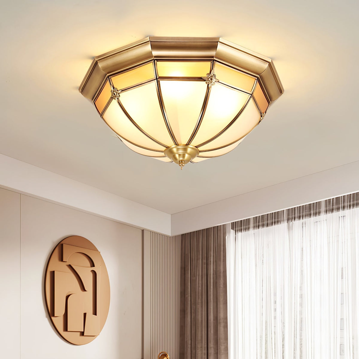 Vovynan Elegance Dome Brass Glass Flush Ceiling Lamp