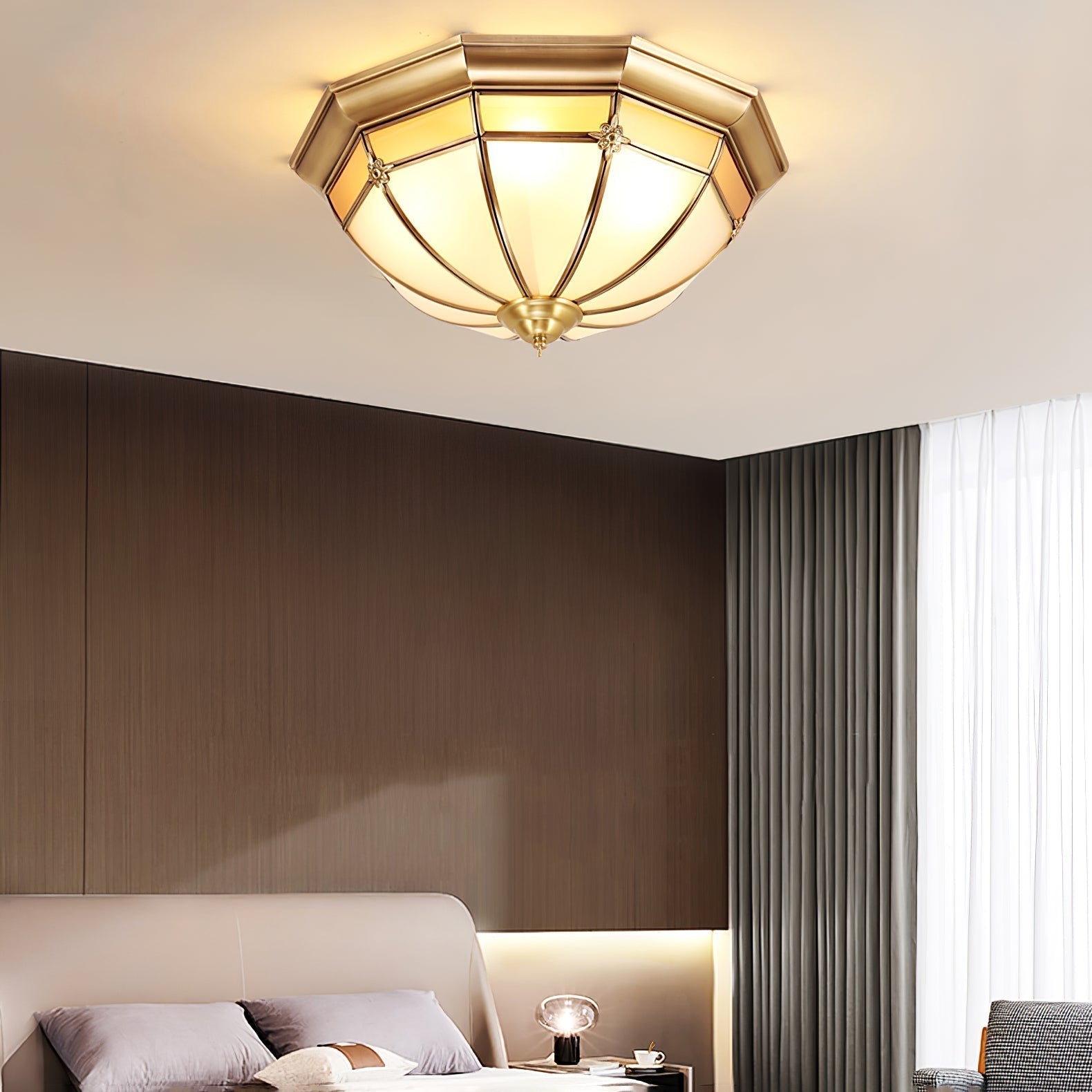 Vovynan Elegance Dome Brass Glass Flush Ceiling Lamp