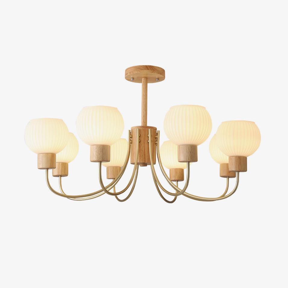 Sylorine Chandelier Wooden 6 Lights Elegant Glass