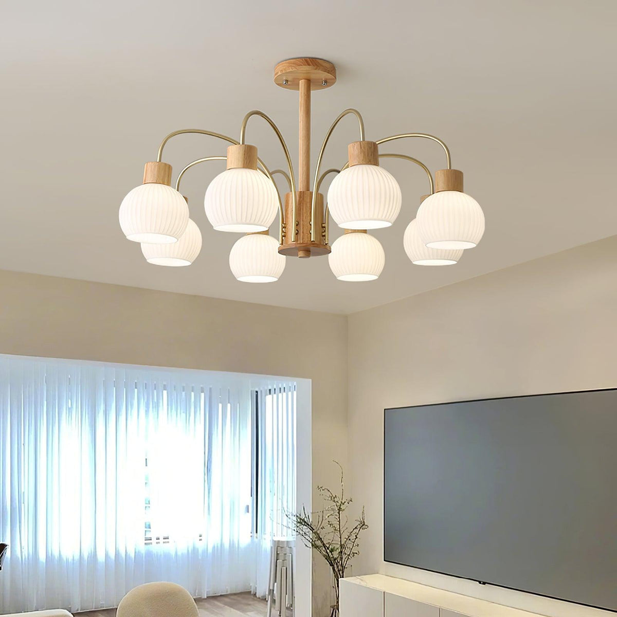 Sylorine Chandelier Wooden 6 Lights Elegant Glass