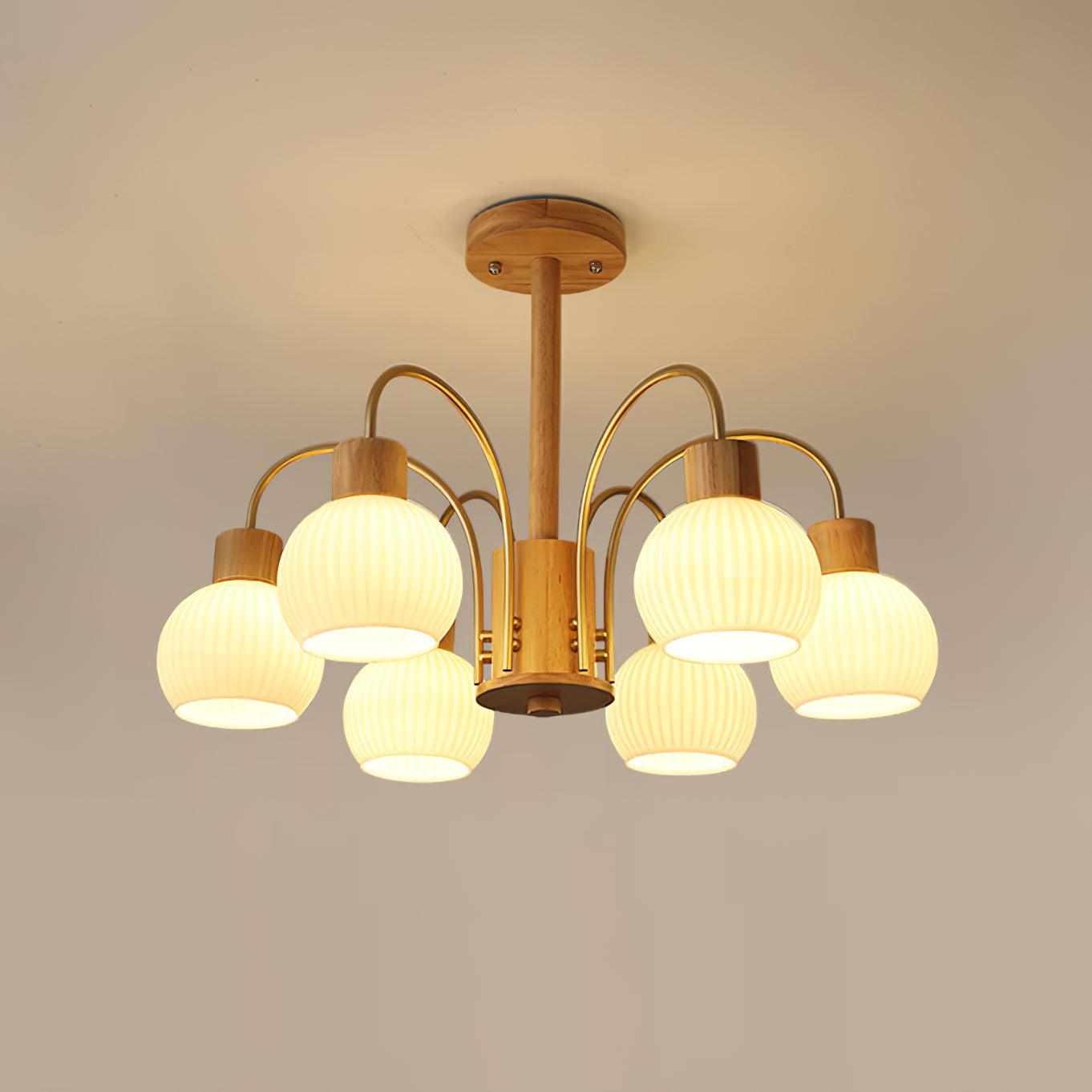 Sylorine Chandelier Wooden 6 Lights Elegant Glass