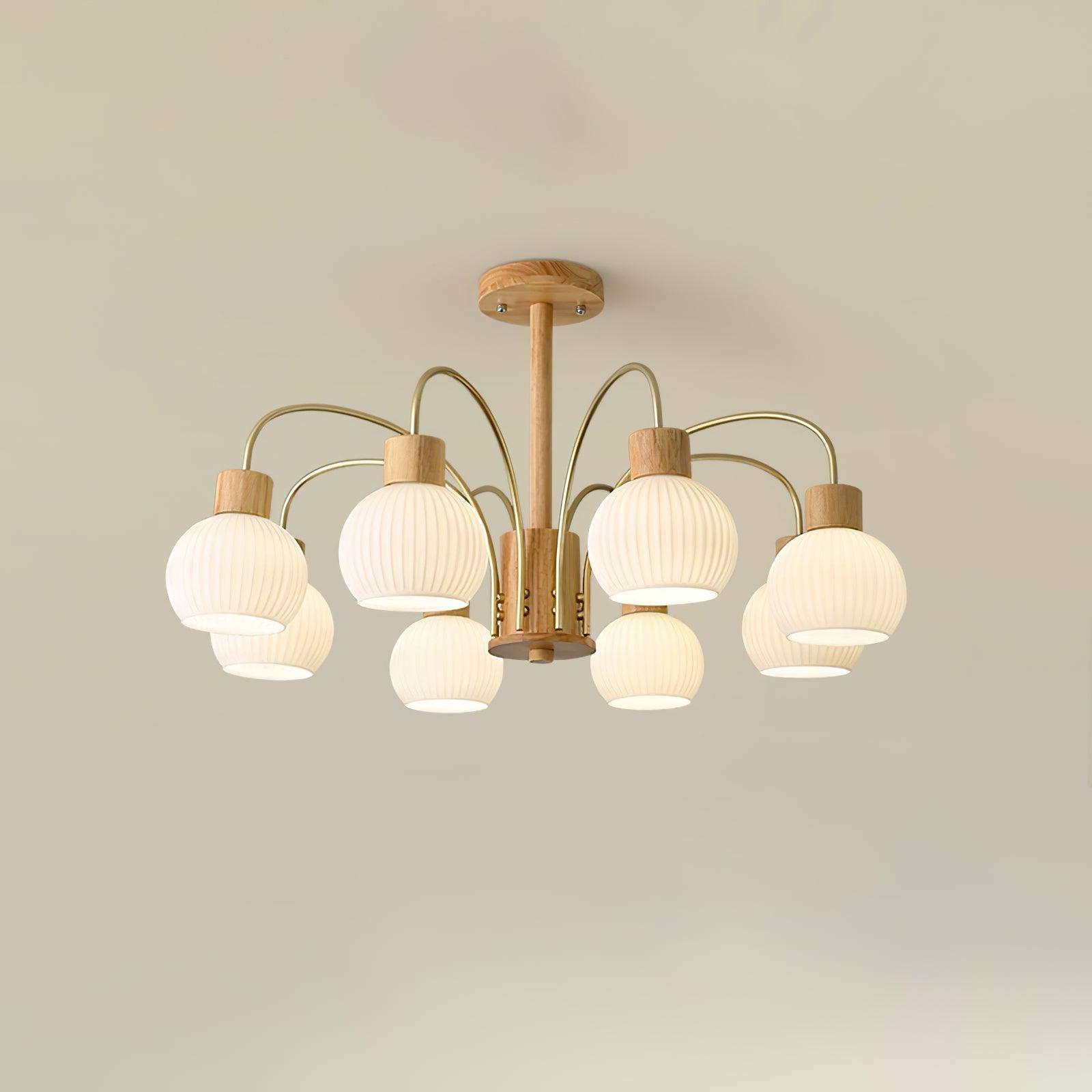 Sylorine Chandelier Wooden 6 Lights Elegant Glass