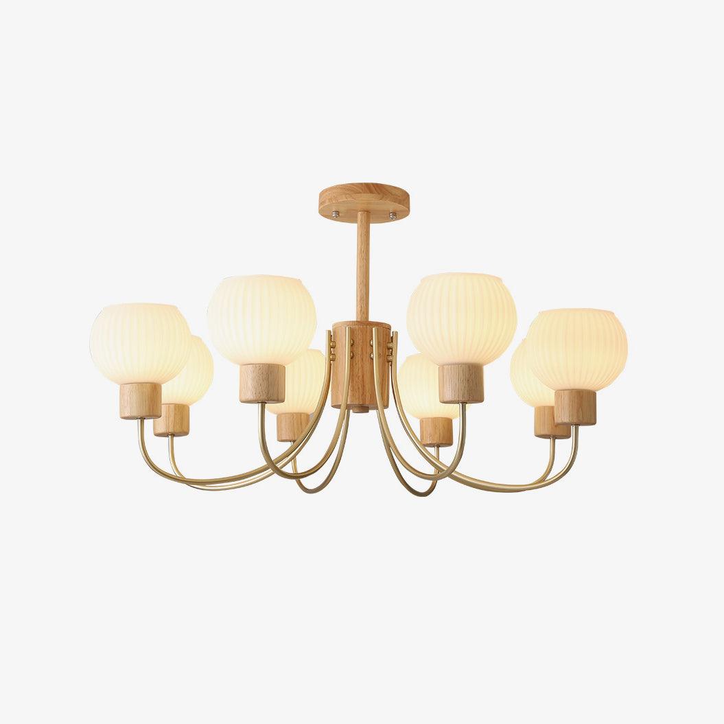Sylorine Chandelier Wooden 6 Lights Elegant Glass