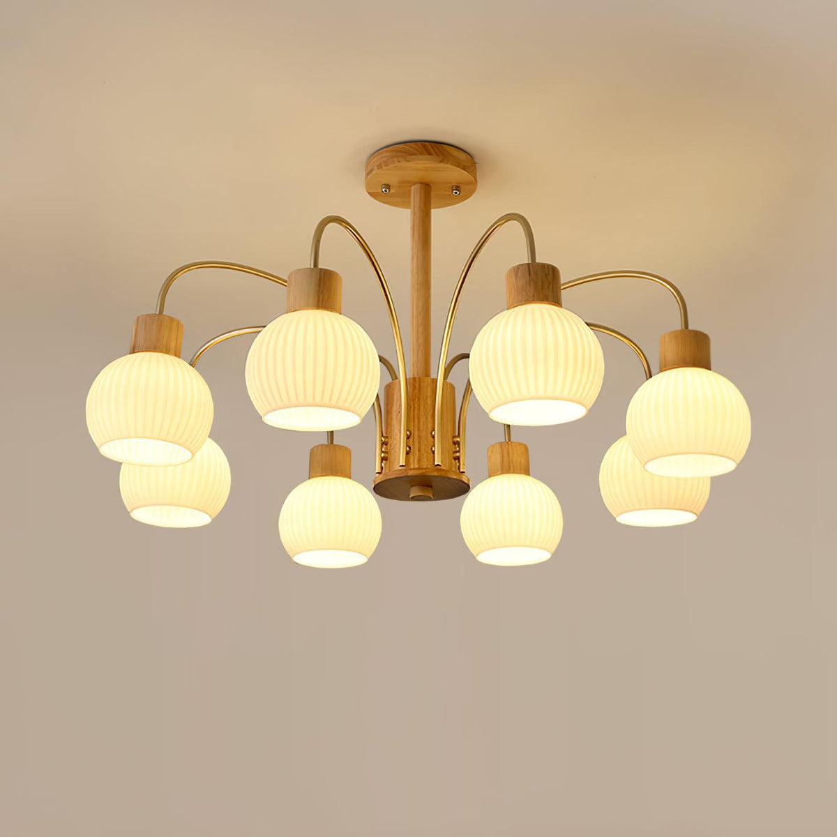 Sylorine Chandelier Wooden 6 Lights Elegant Glass