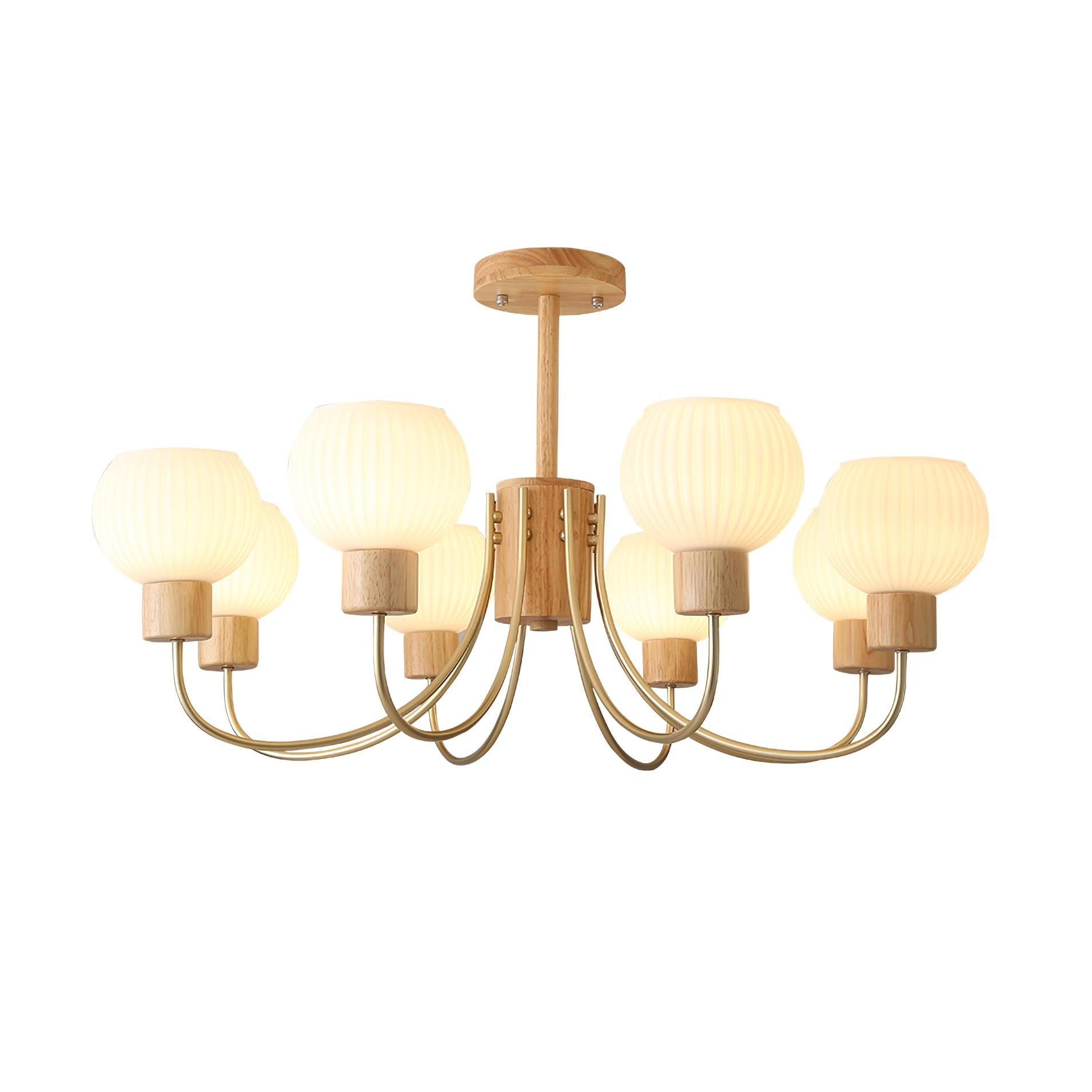 Sylorine Chandelier Wooden 6 Lights Elegant Glass