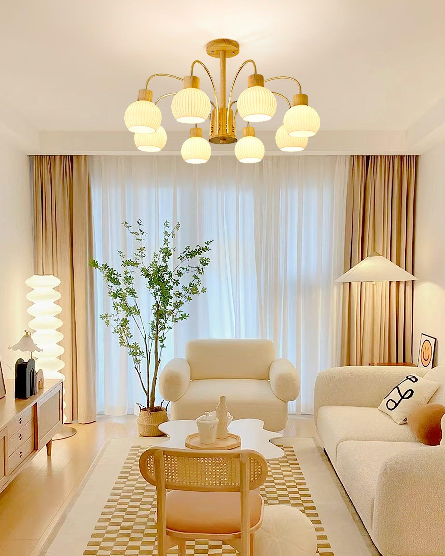 Sylorine Chandelier Wooden 6 Lights Elegant Glass