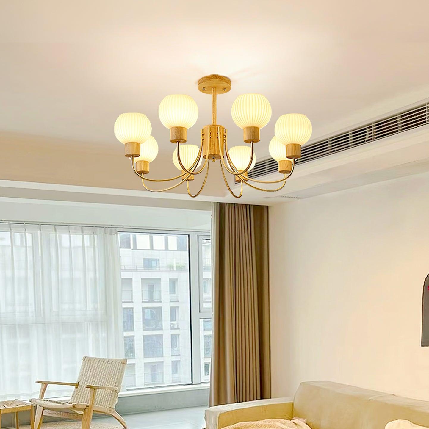 Sylorine Chandelier Wooden 6 Lights Elegant Glass