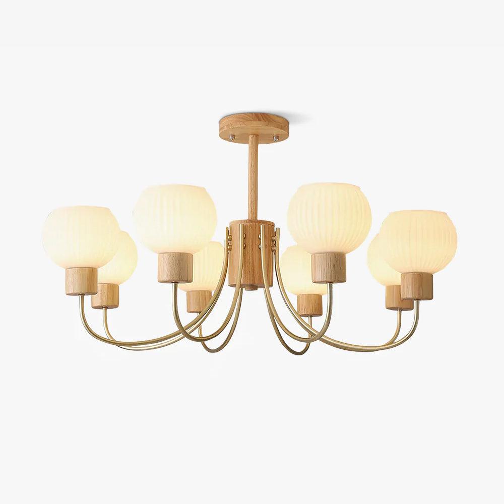 Sylorine Chandelier Wooden 6 Lights Elegant Glass