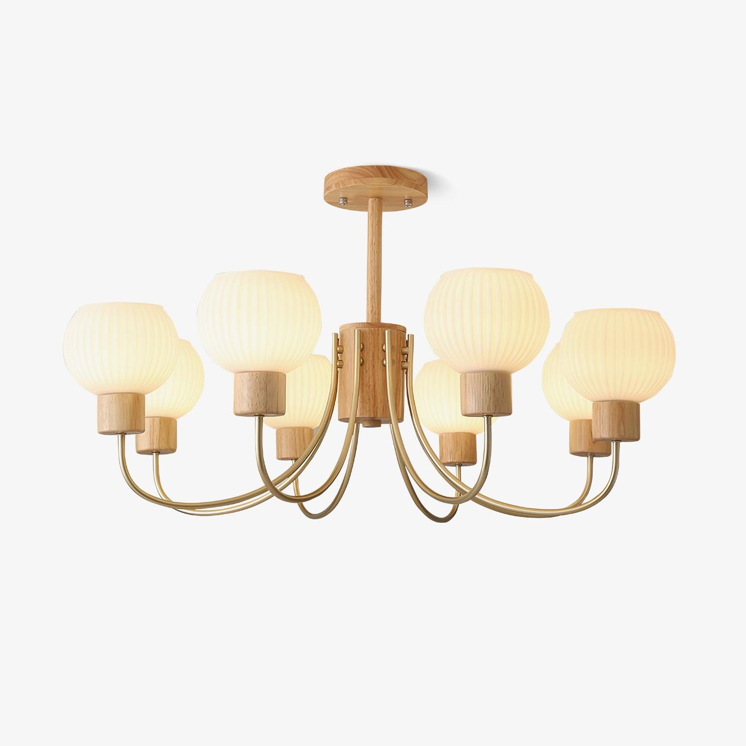 Sylorine Chandelier Wooden 6 Lights Elegant Glass