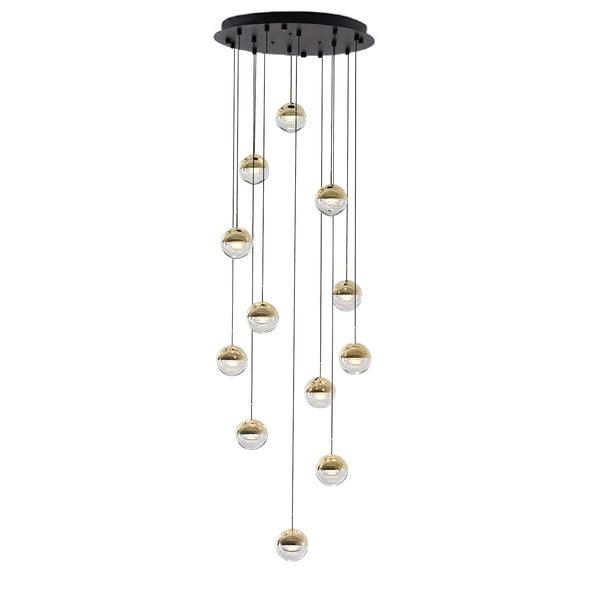 Solara Pendant Lamp Steel Glass Multi Drop Minimalist Staircase - Neutral Decor