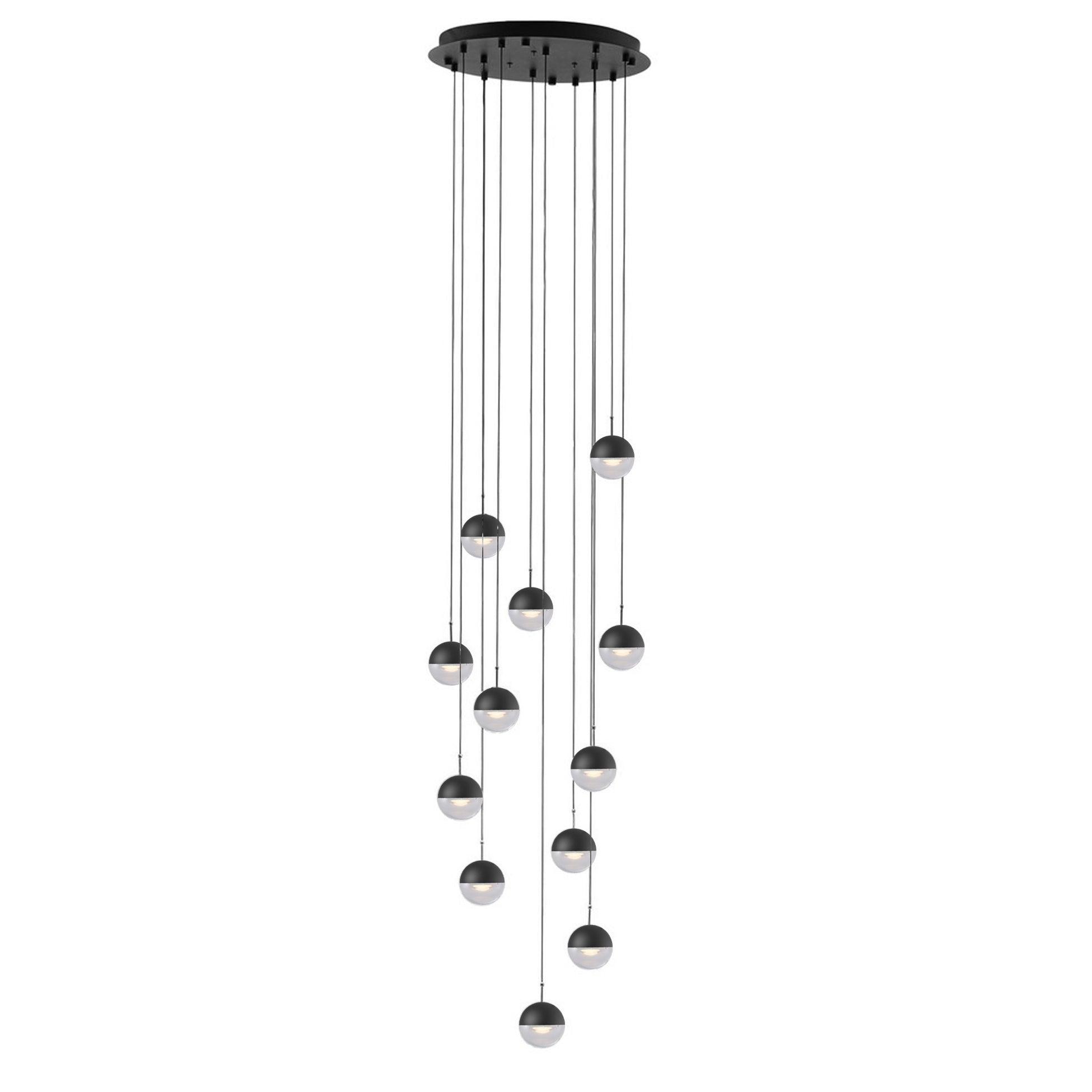 Solara Pendant Lamp Steel Glass Multi Drop Minimalist Staircase - Neutral Decor