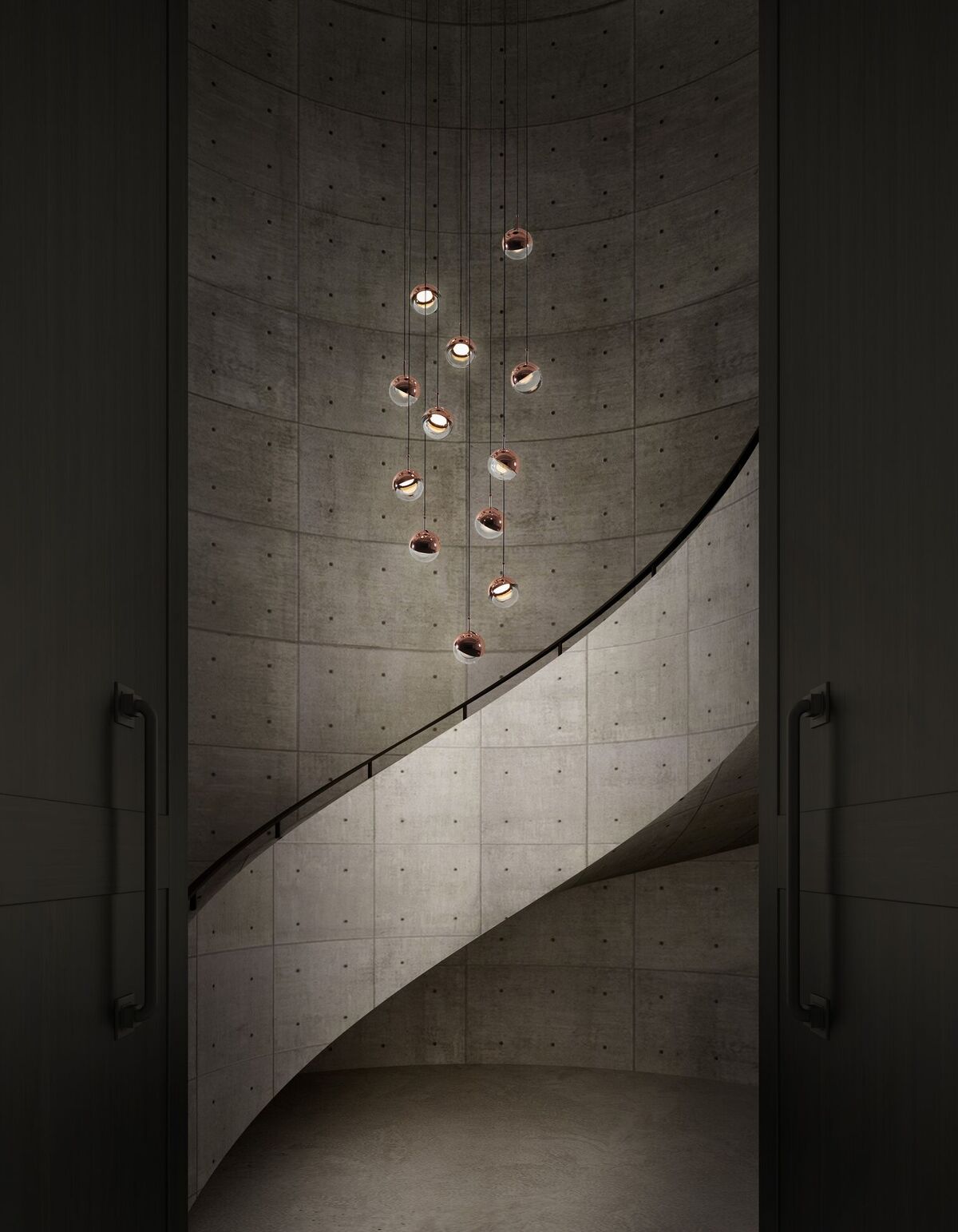 Solara Pendant Lamp Steel Glass Multi Drop Minimalist Staircase - Neutral Decor