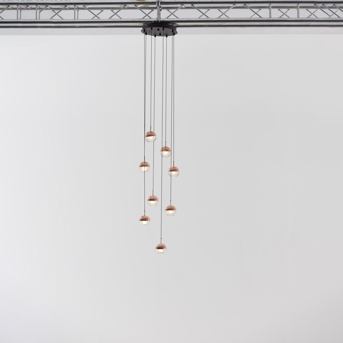 Solara Pendant Lamp Steel Glass Multi Drop Minimalist Staircase - Neutral Decor
