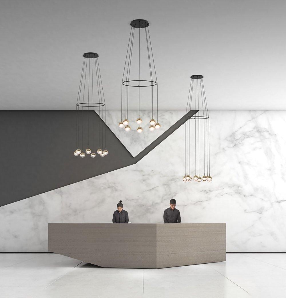 Solara Pendant Lamp Steel Glass Multi Drop Minimalist Staircase - Neutral Decor