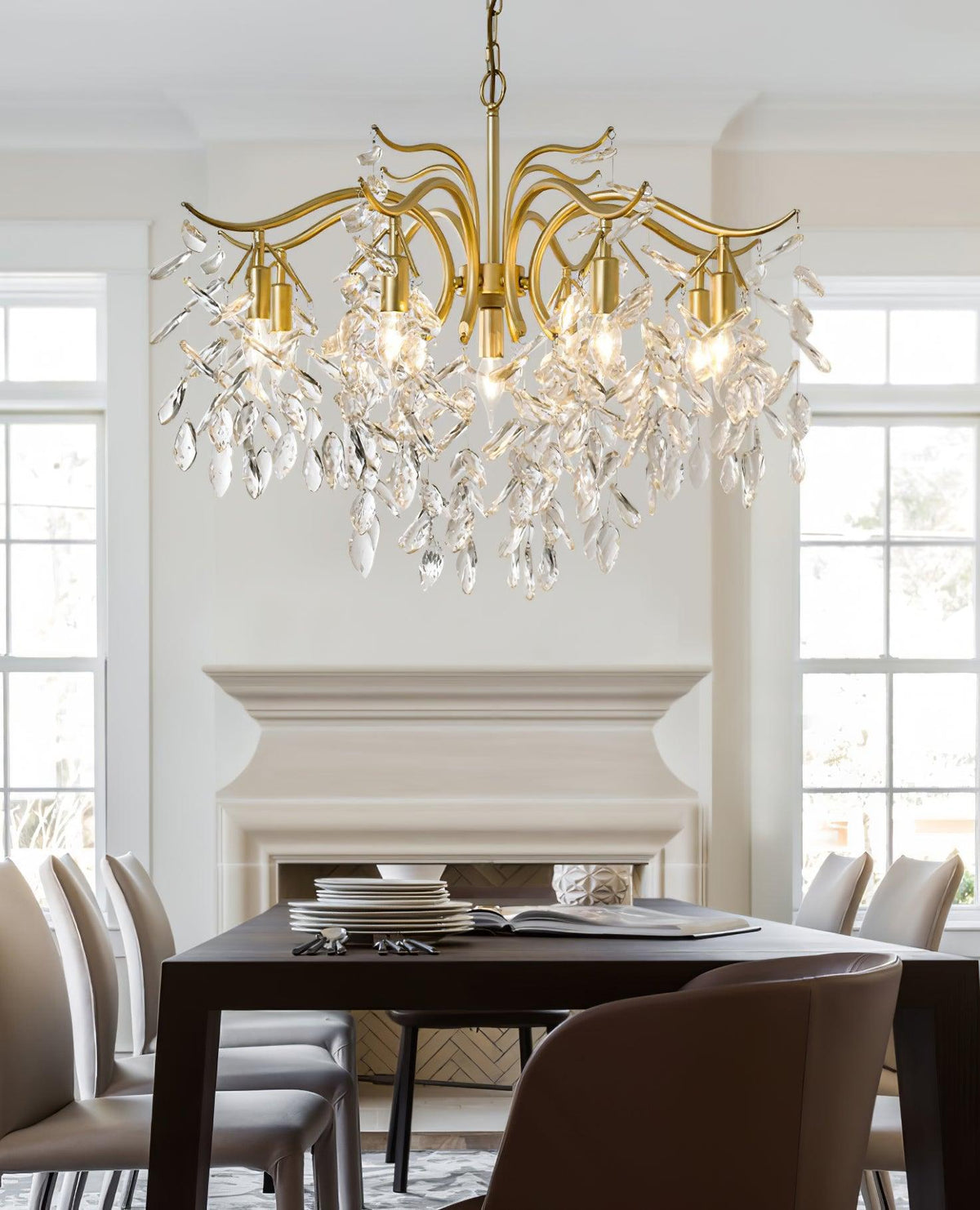 Firnal Chandelier Iron & Crystal Leaf