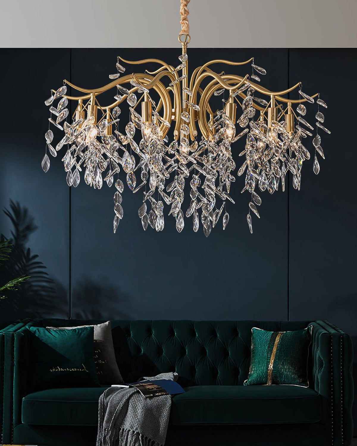 Firnal Chandelier Iron & Crystal Leaf