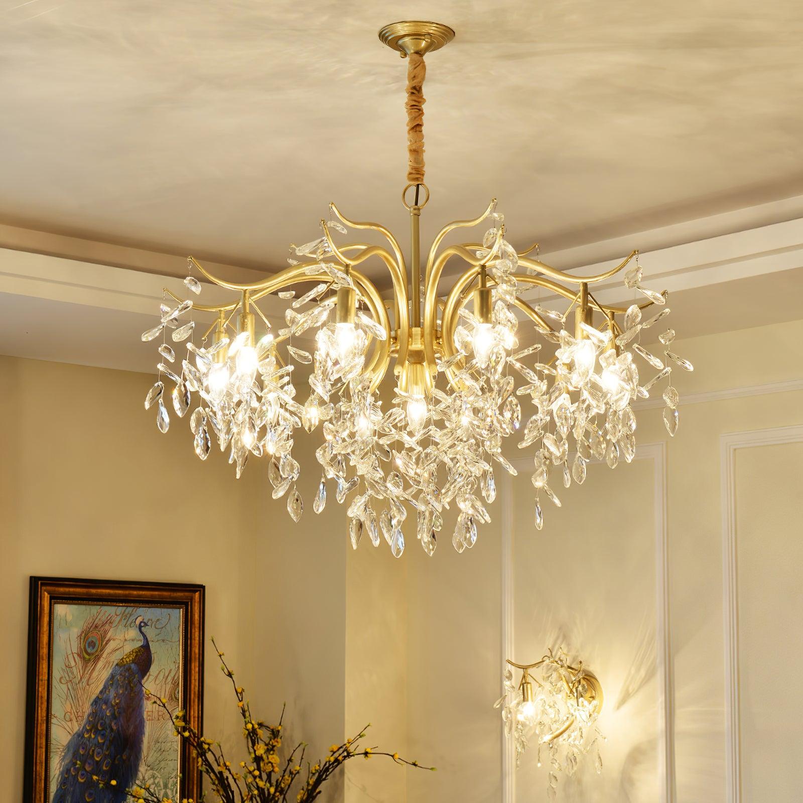 Firnal Chandelier Iron & Crystal Leaf