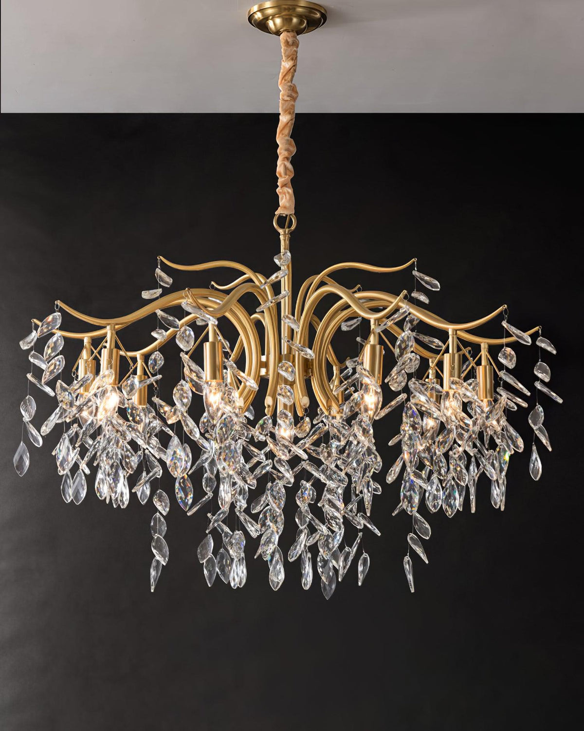 Firnal Chandelier Iron & Crystal Leaf