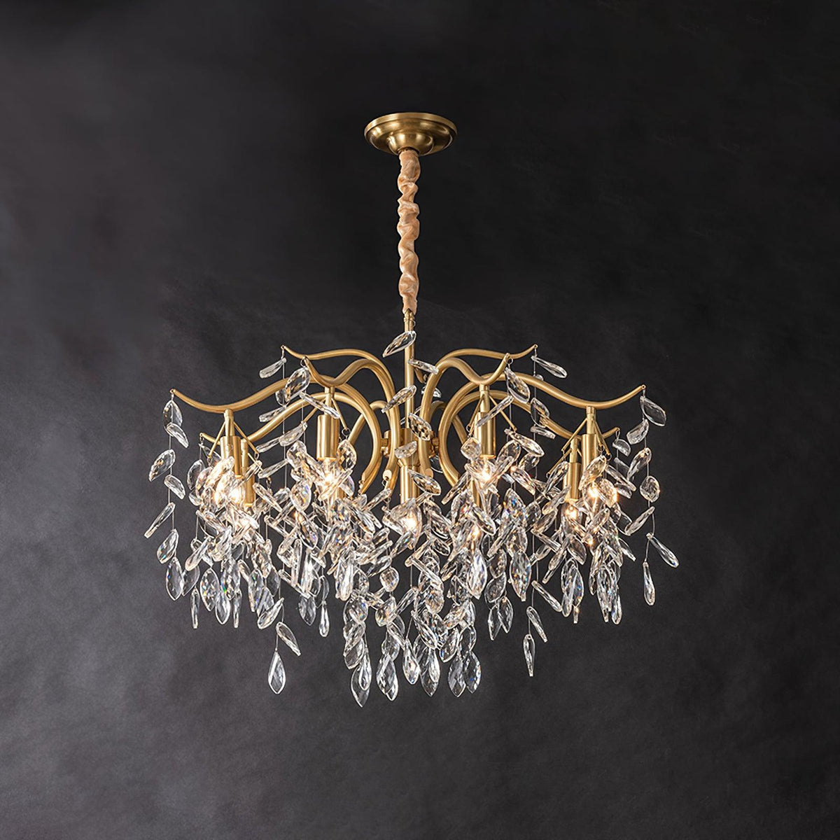 Firnal Chandelier Iron & Crystal Leaf