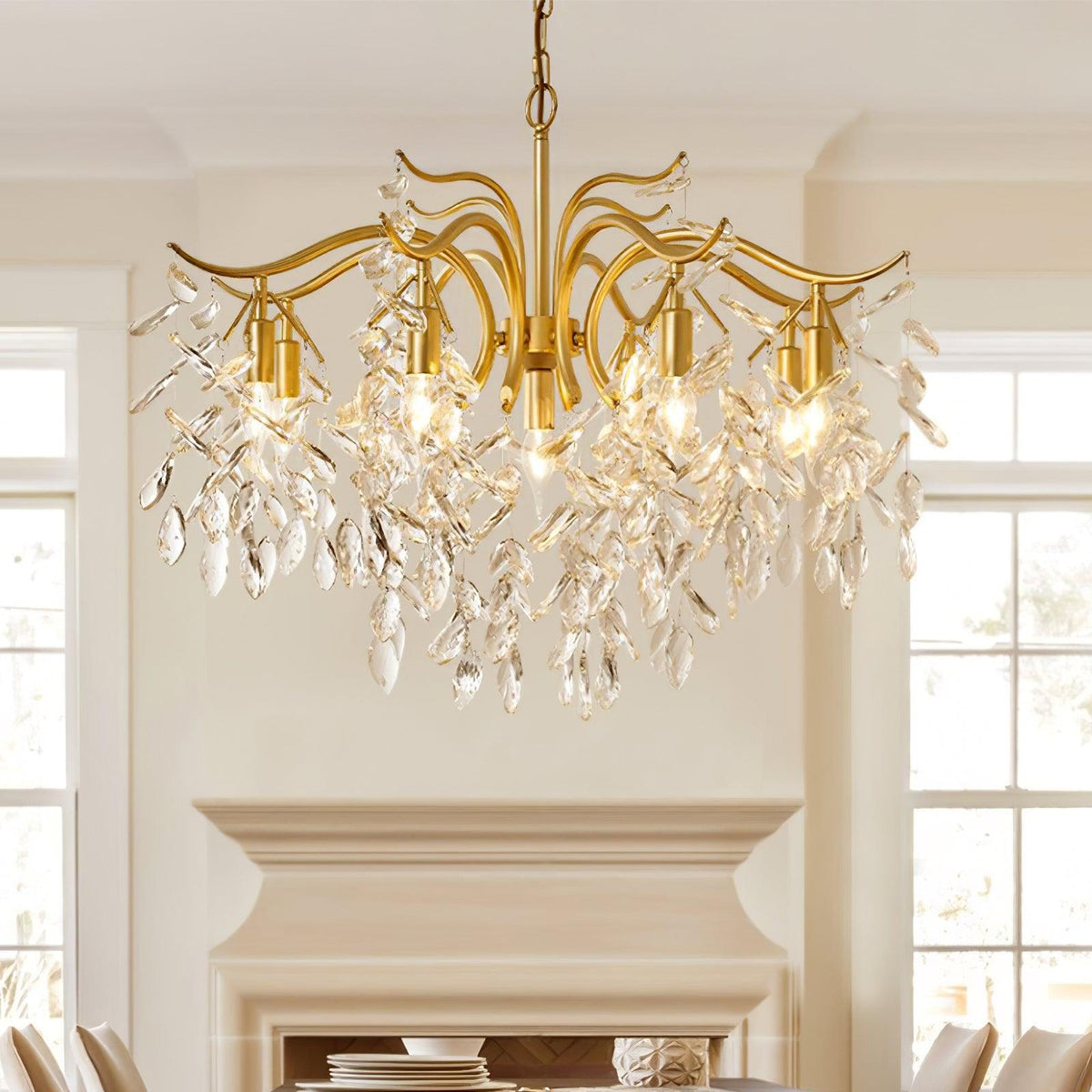 Firnal Chandelier Iron & Crystal Leaf