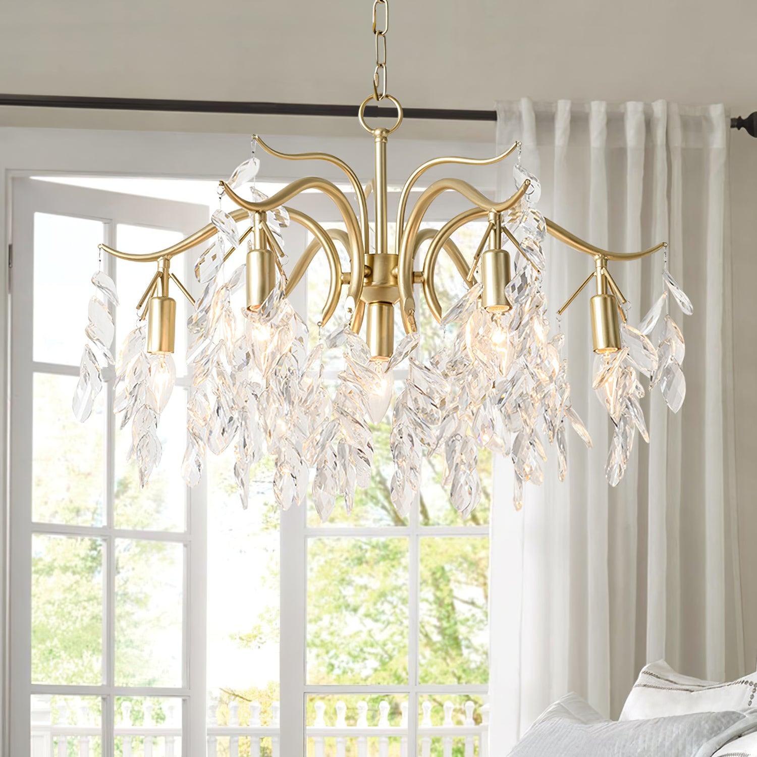 Firnal Chandelier Iron & Crystal Leaf