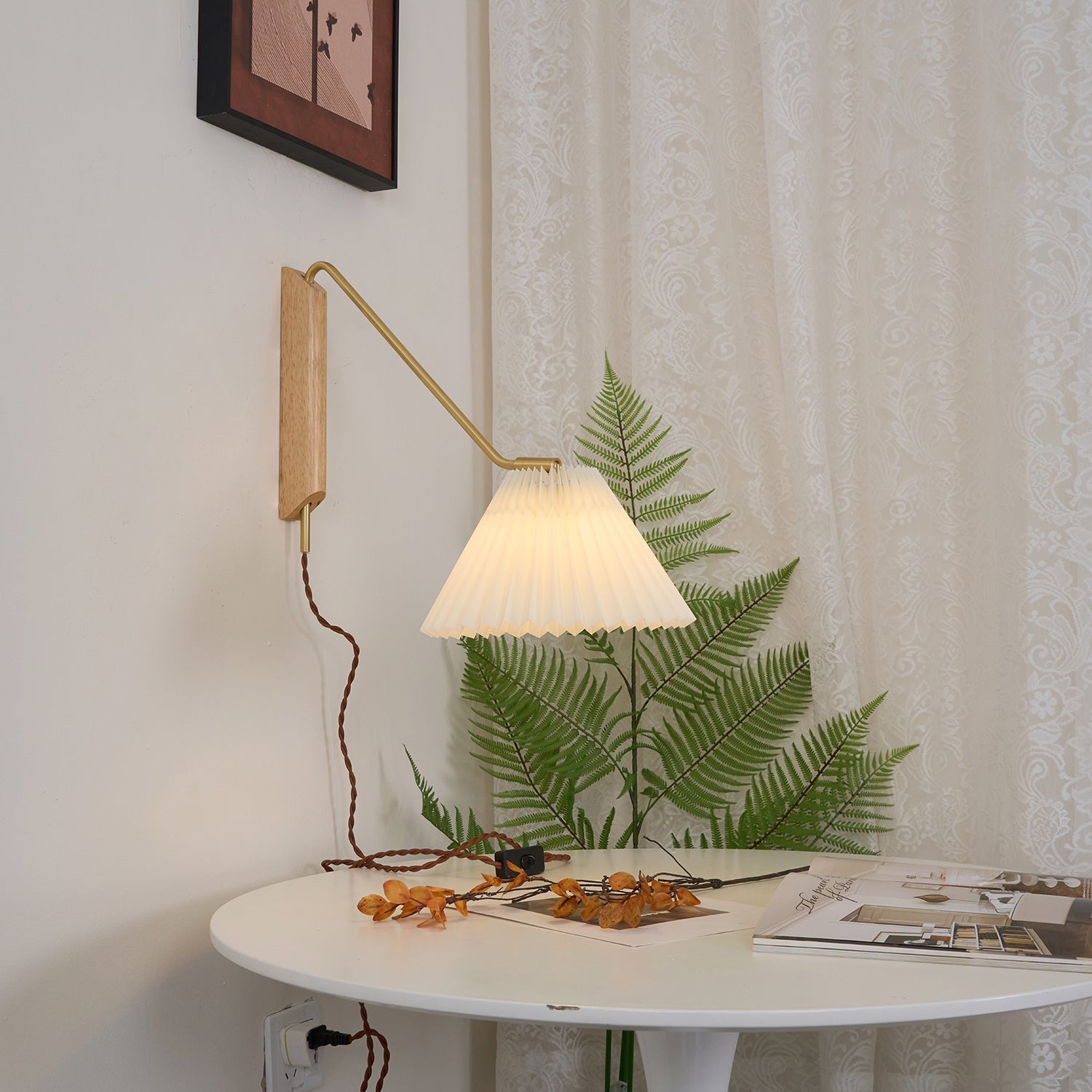 Feyora Pleated Fabric Wall Lamp - Neutral Decor
