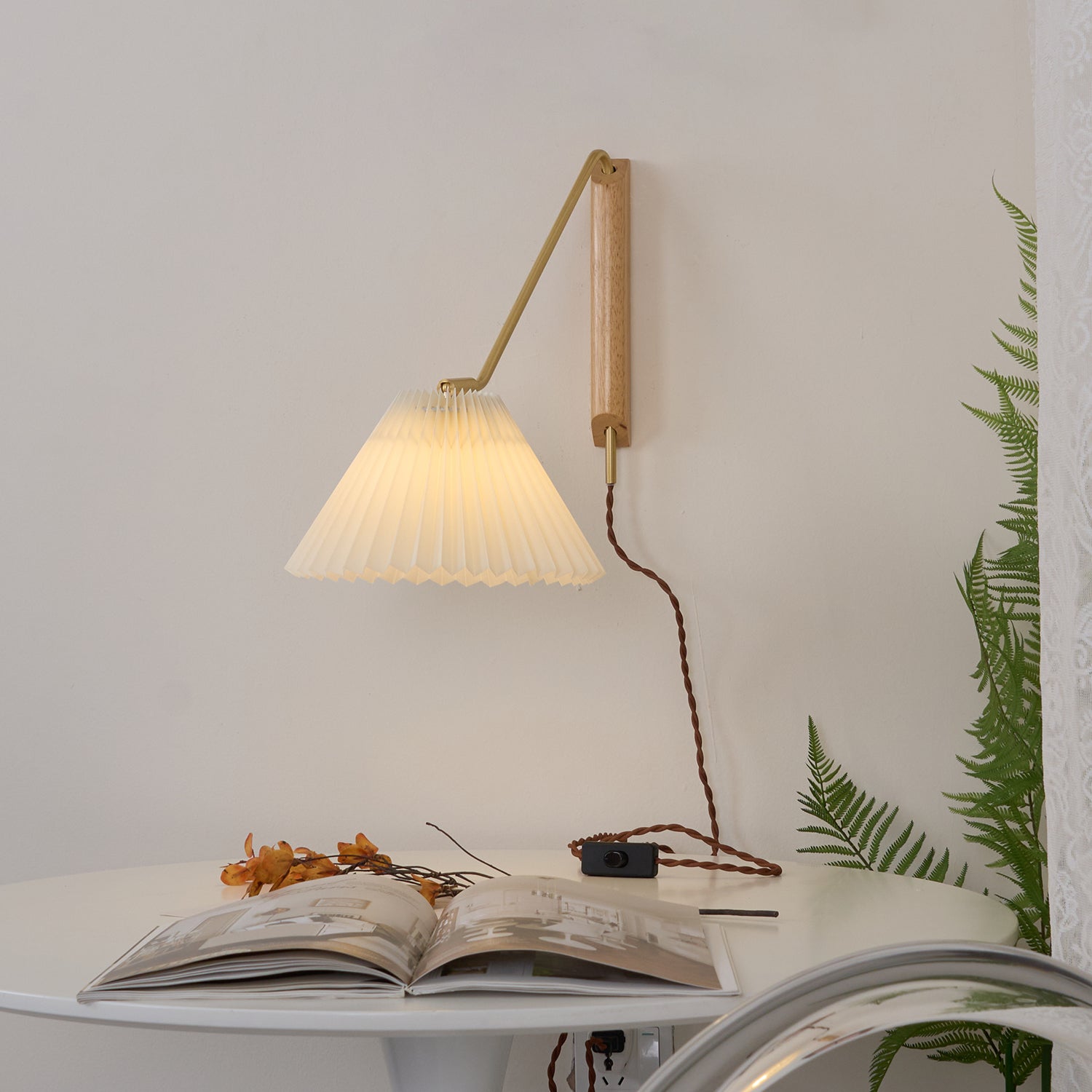 Feyora Pleated Fabric Wall Lamp - Neutral Decor