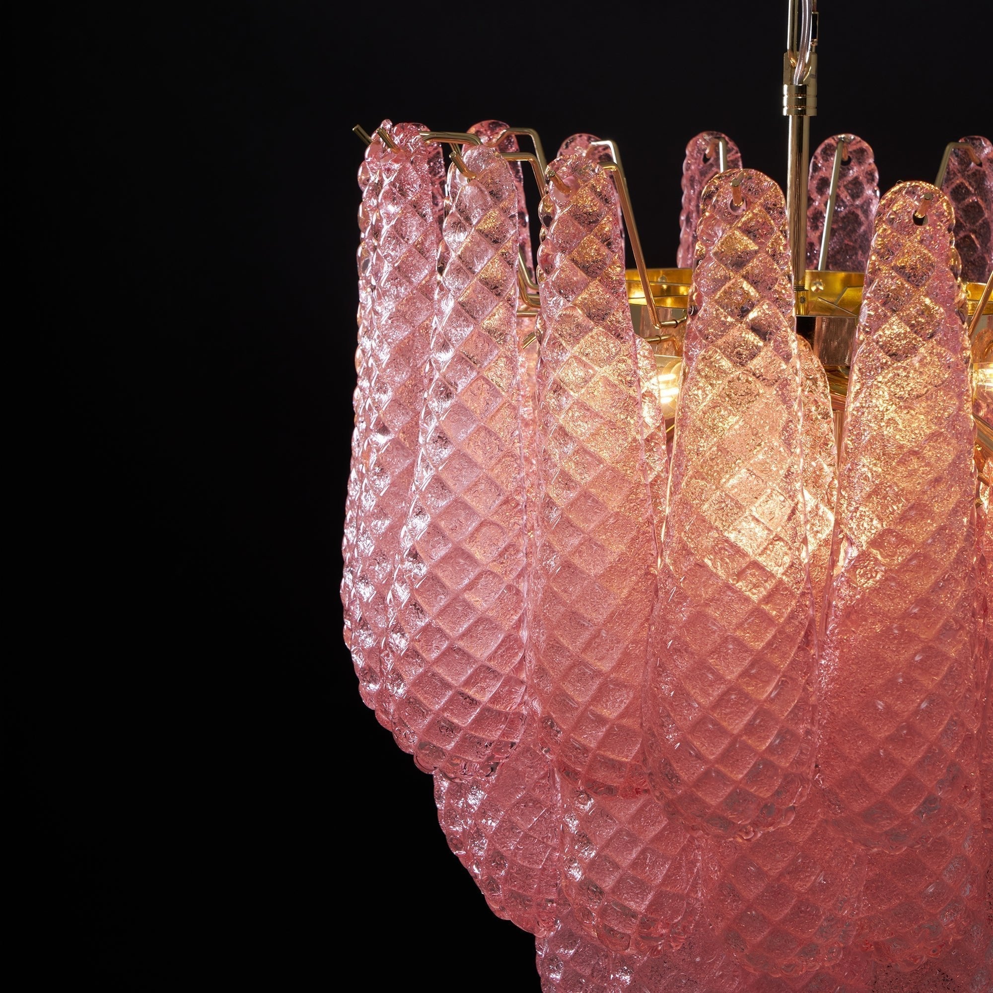 Veliena Chandelier Pink Droplet Murano Glass Diamond Pattern Waterfall