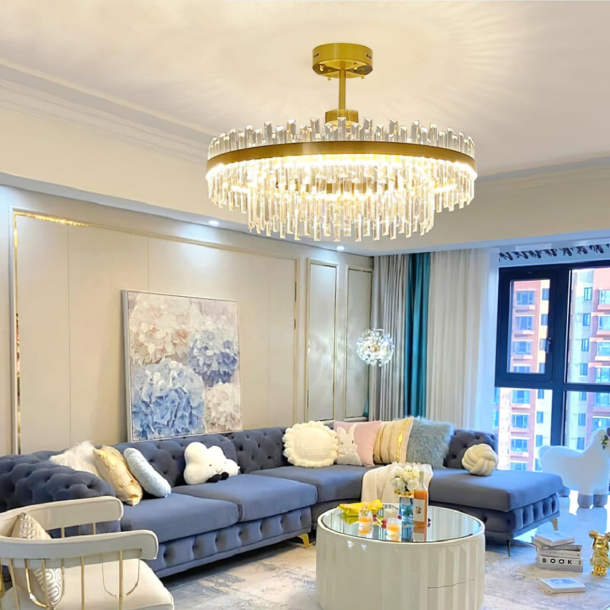 Elyeira Chandelier Brass Crystal Drum Elegant