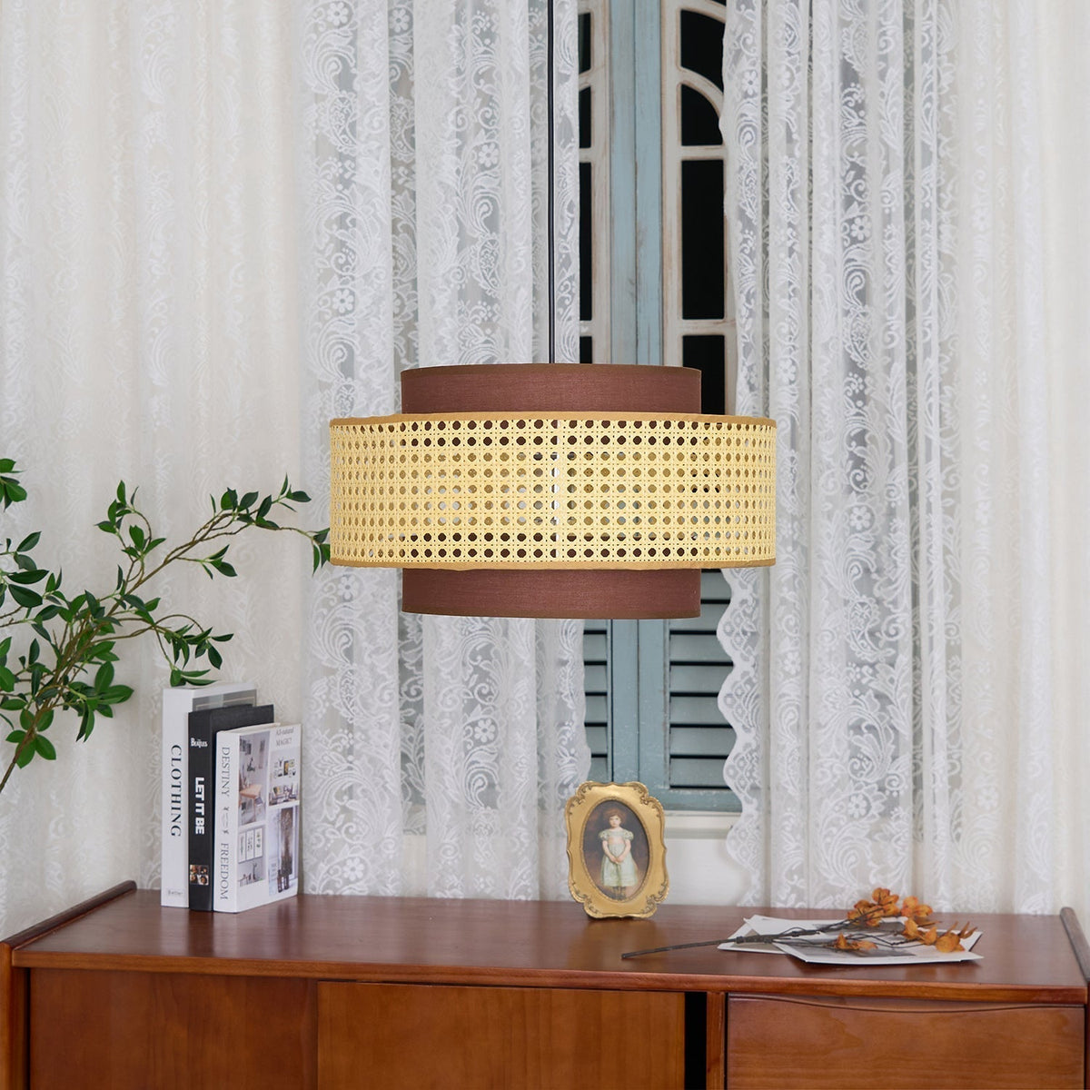 Zerither Rattan Fabric Pendant Light