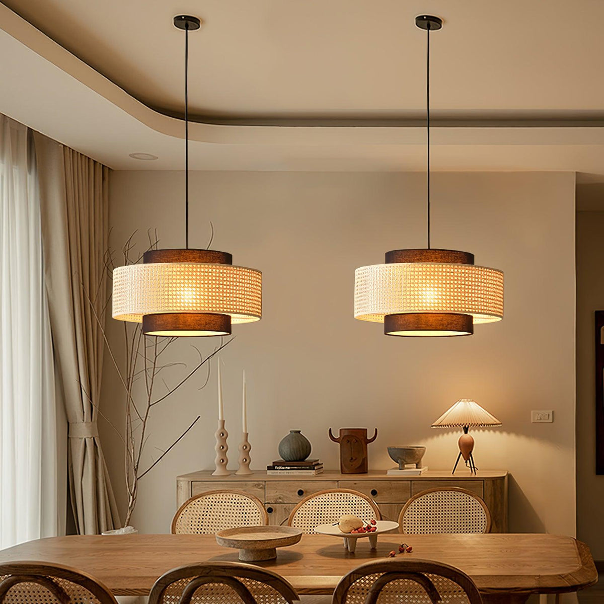 Zerither Rattan Fabric Pendant Light