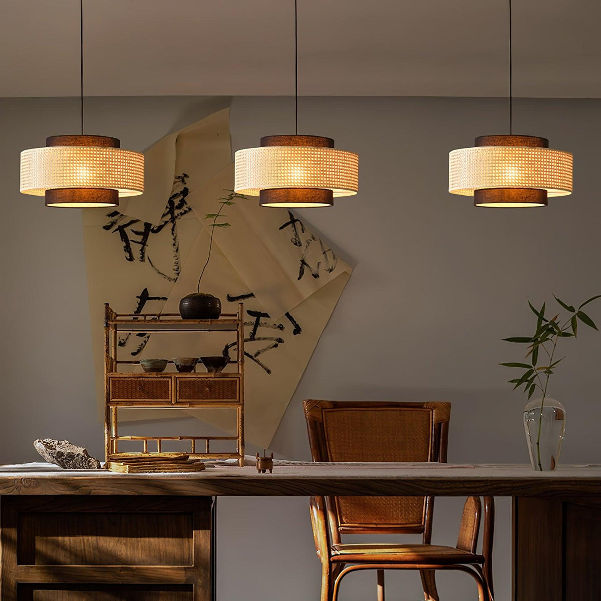 Zerither Rattan Fabric Pendant Light