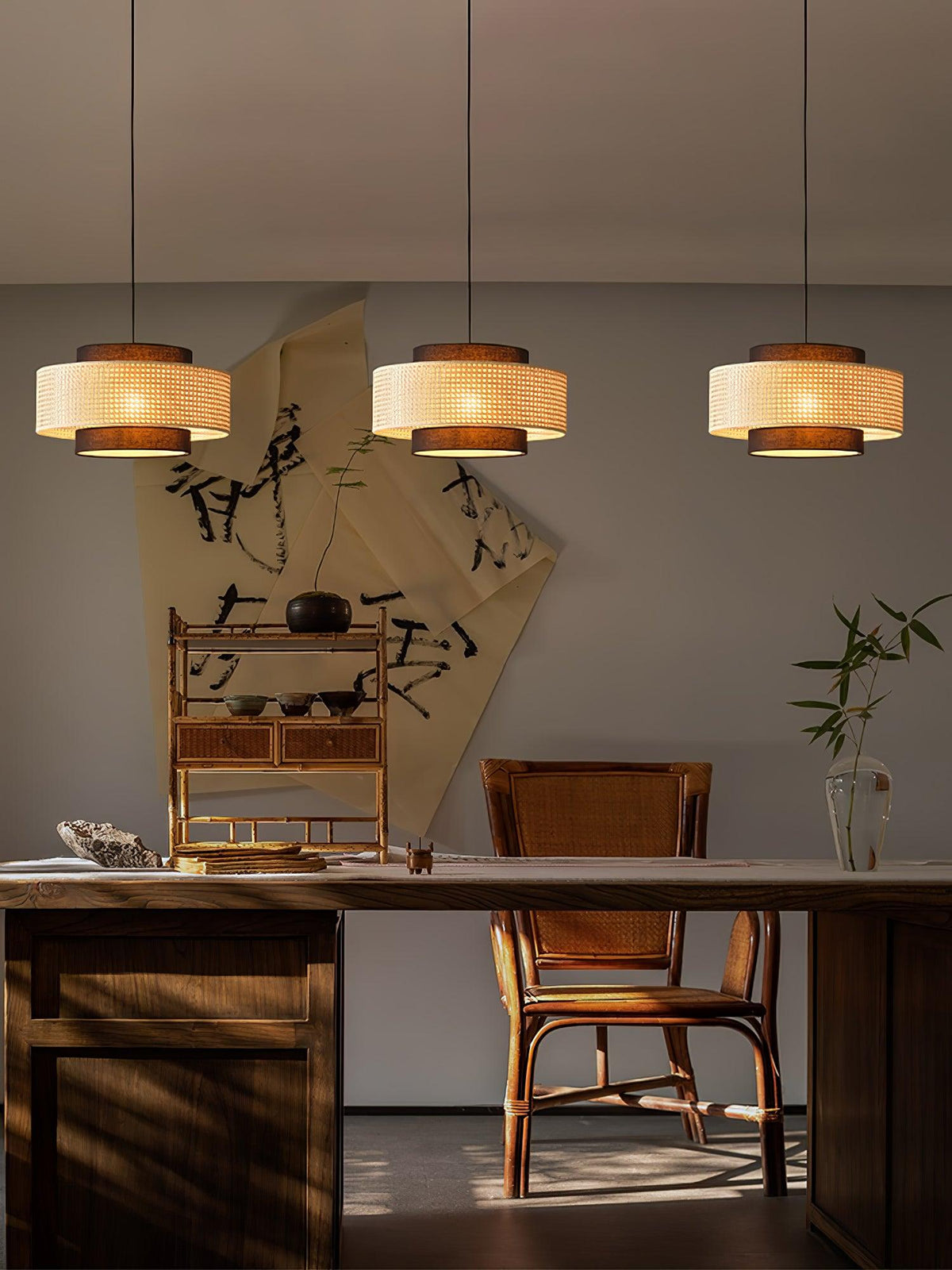 Zerither Rattan Fabric Pendant Light
