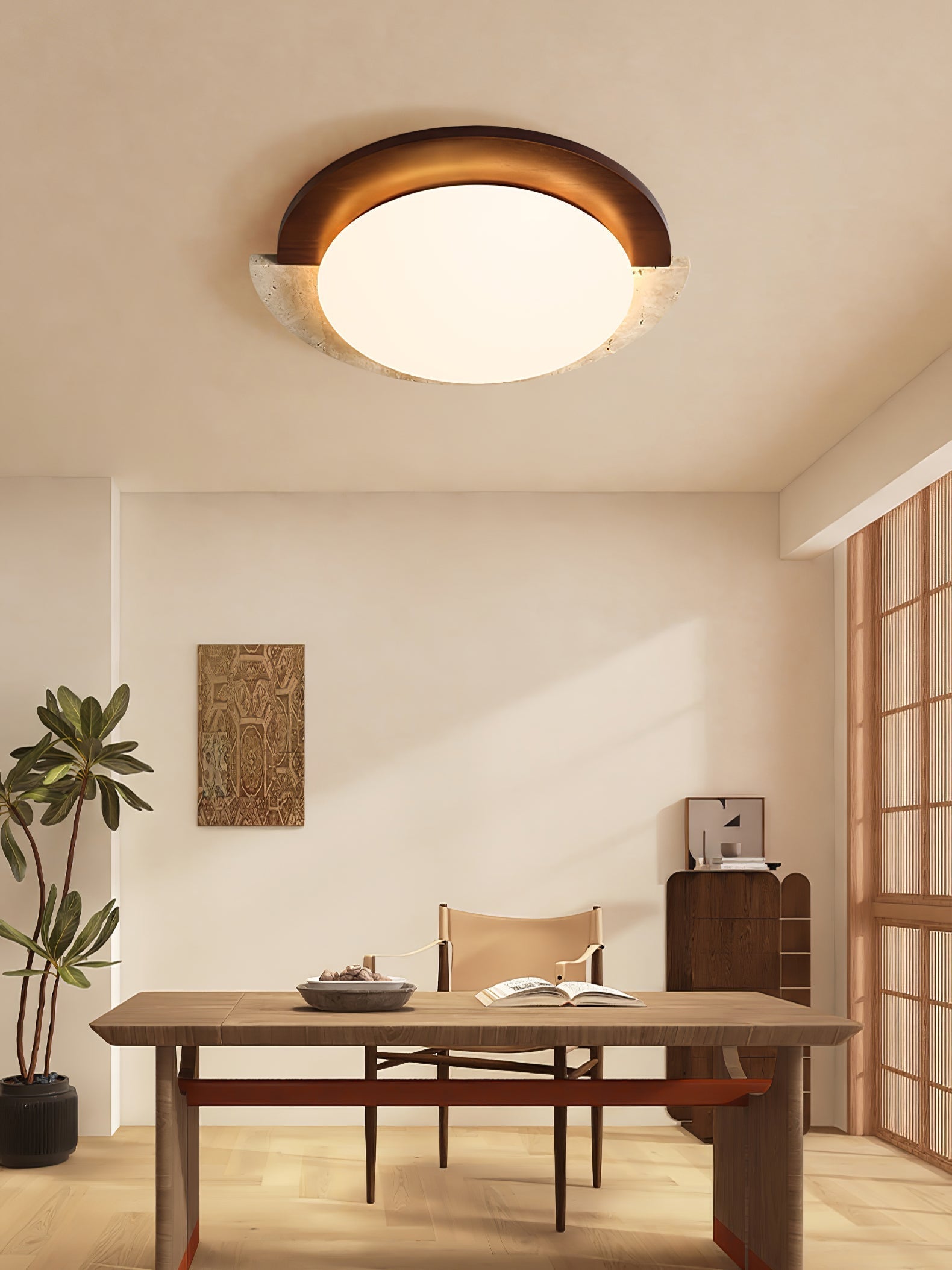 Noraaine Arc-Rim Travertine Ceiling Light