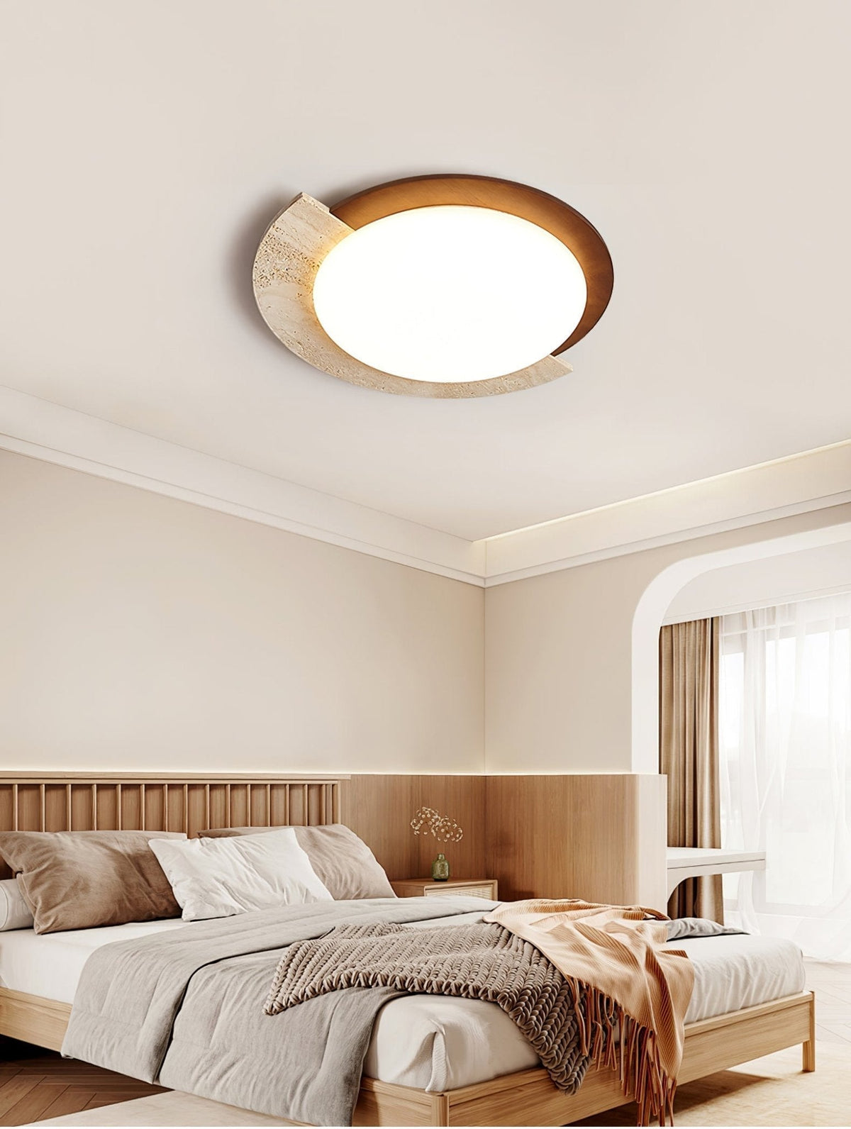 Noraaine Arc-Rim Travertine Ceiling Light