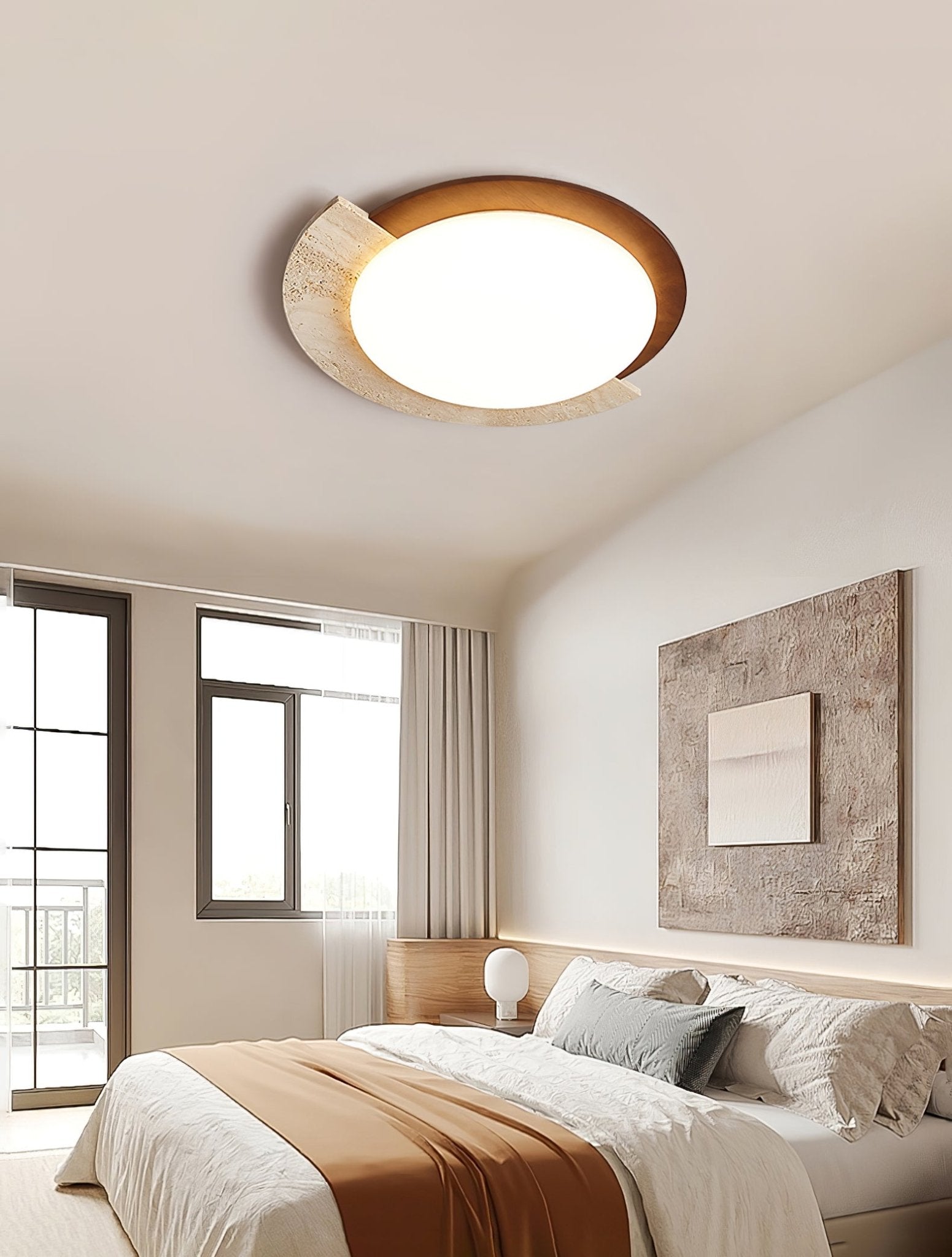 Noraaine Arc-Rim Travertine Ceiling Light