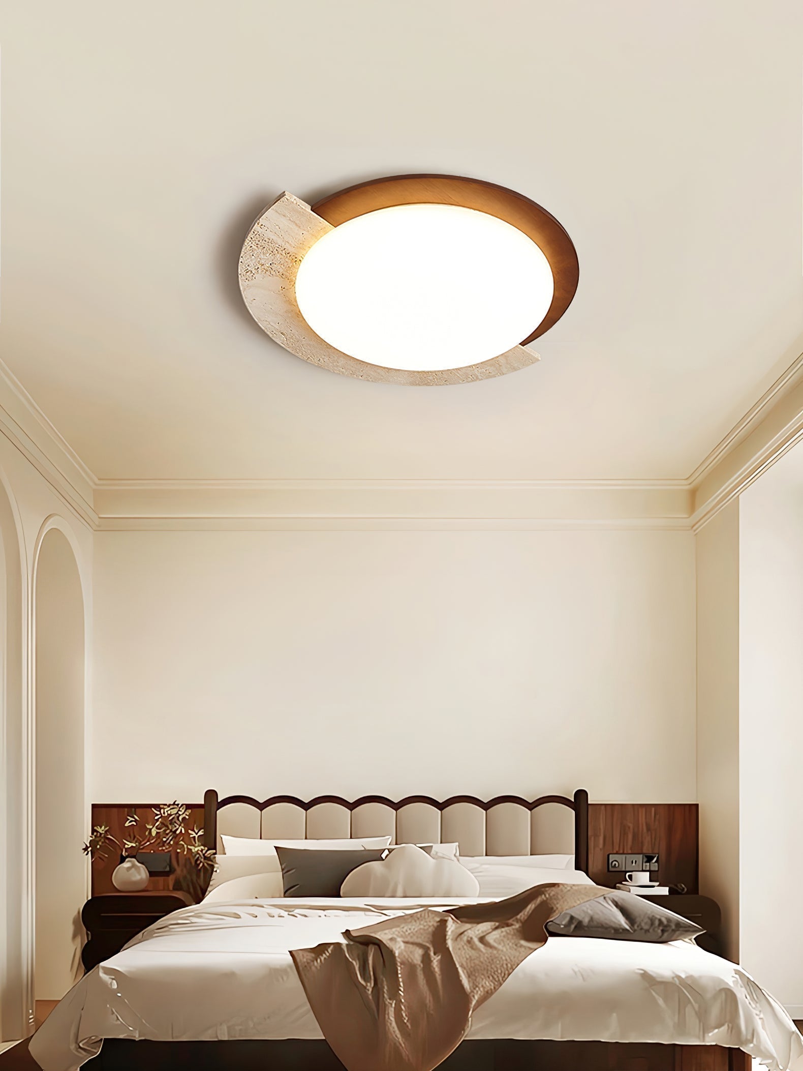 Noraaine Arc-Rim Travertine Ceiling Light