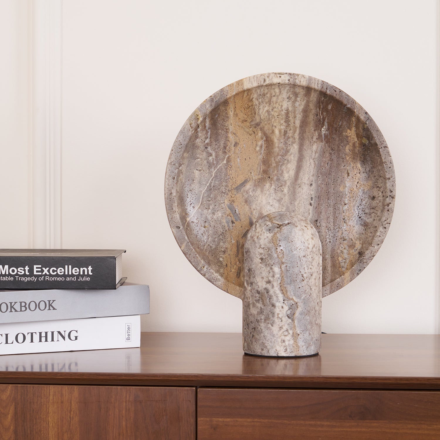 Valemu Saucer-Base Travertine Table Lamp