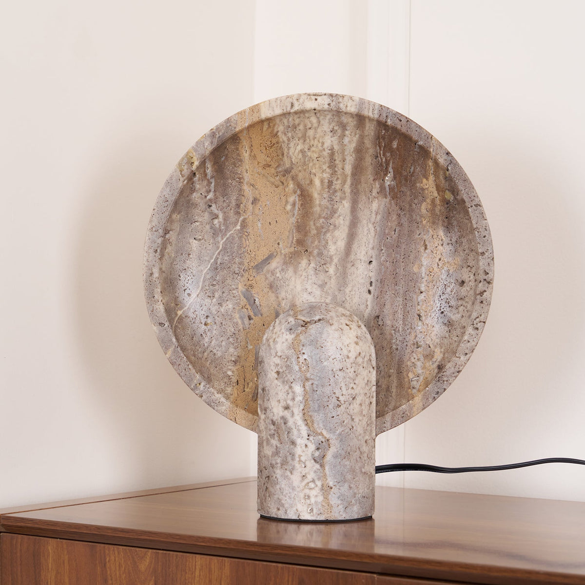 Valemu Saucer-Base Travertine Table Lamp