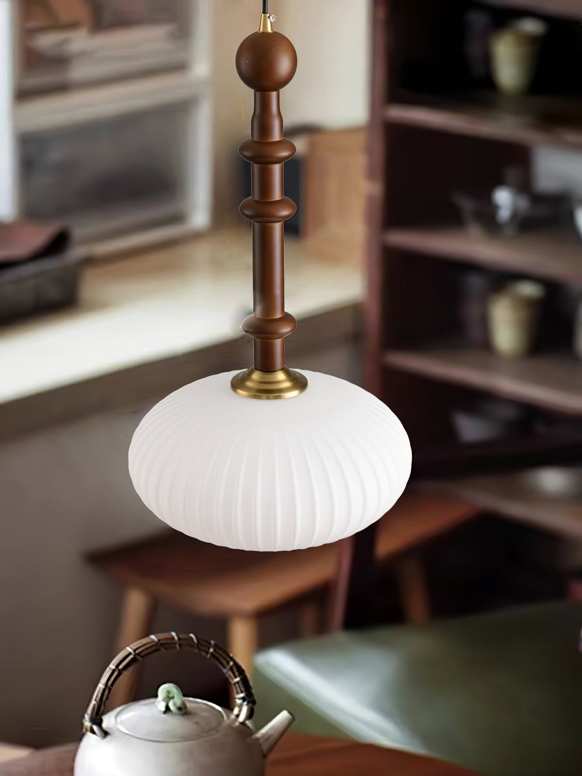 Iliror Traditional Art Wood Glass Pendant Light