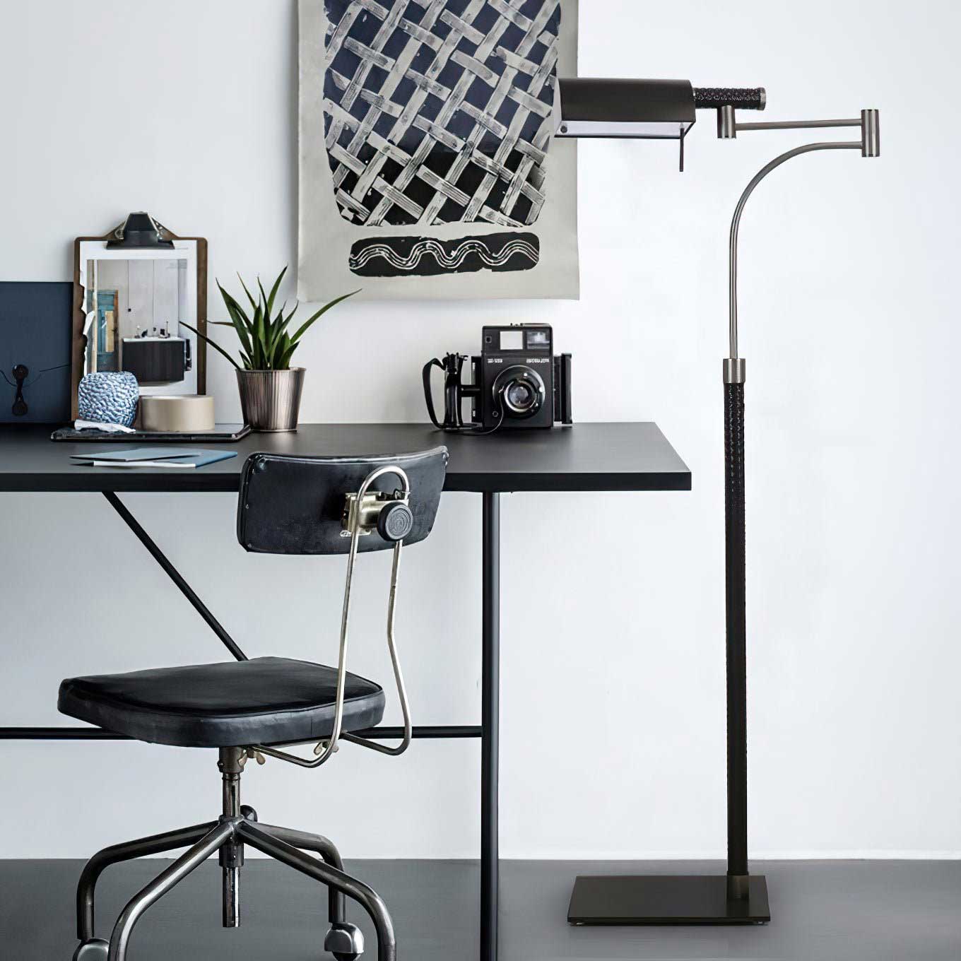 Bane Black Leather Floor Lamp