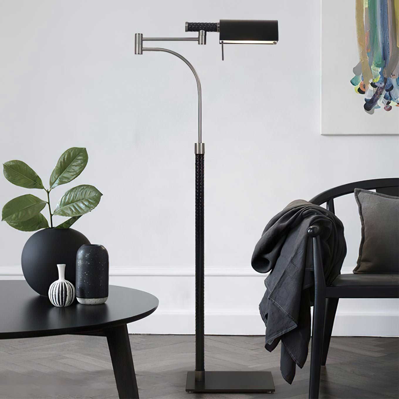Bane Black Leather Floor Lamp